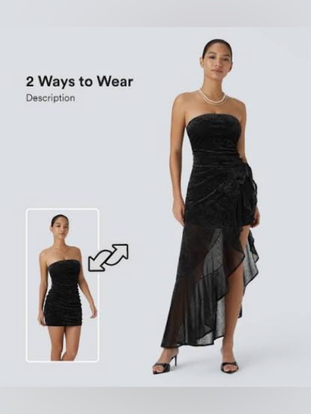 Sheer Ruched Ruffle‎ Trim Wrapped Tie Side Velvet Bodycon Dress 2-Way Set Small